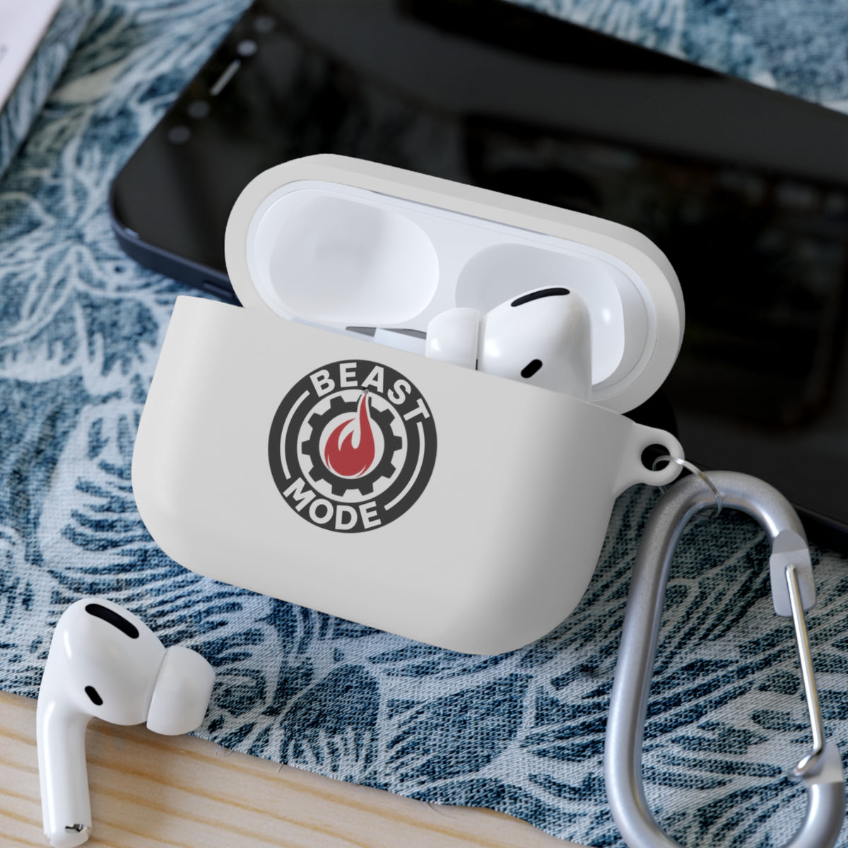 Beast Mode AirPods Case Cover – Black & Red Flame Gear – Personalized with Your Gym Barcode